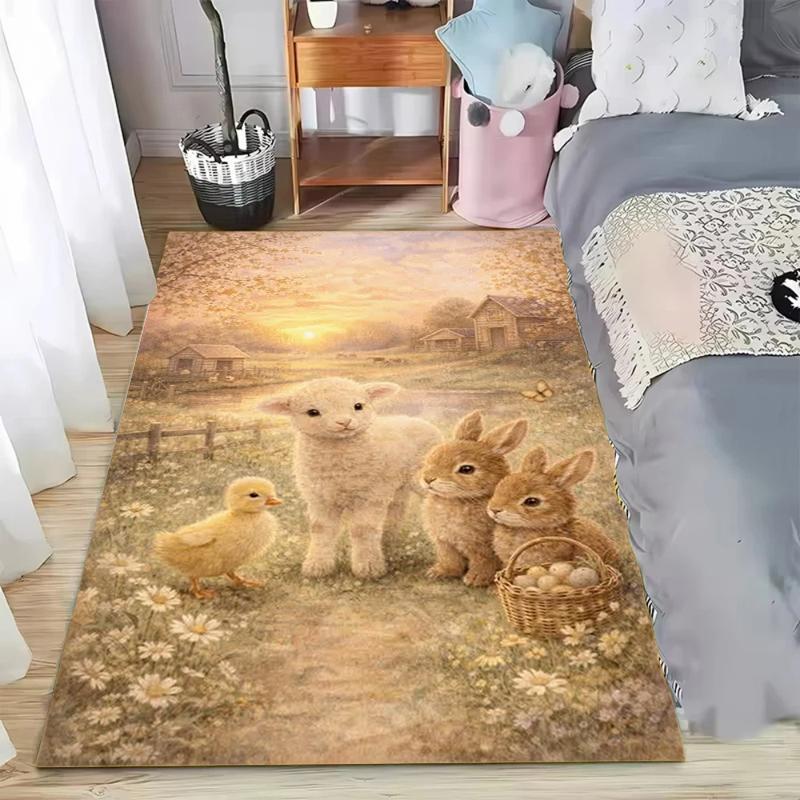 

Cute Baby Goat Heart Print Non-slip Soft Washable Area Rug for Kids Room Bedroom Farmhouse Decor Home Decoration 40x60cm
