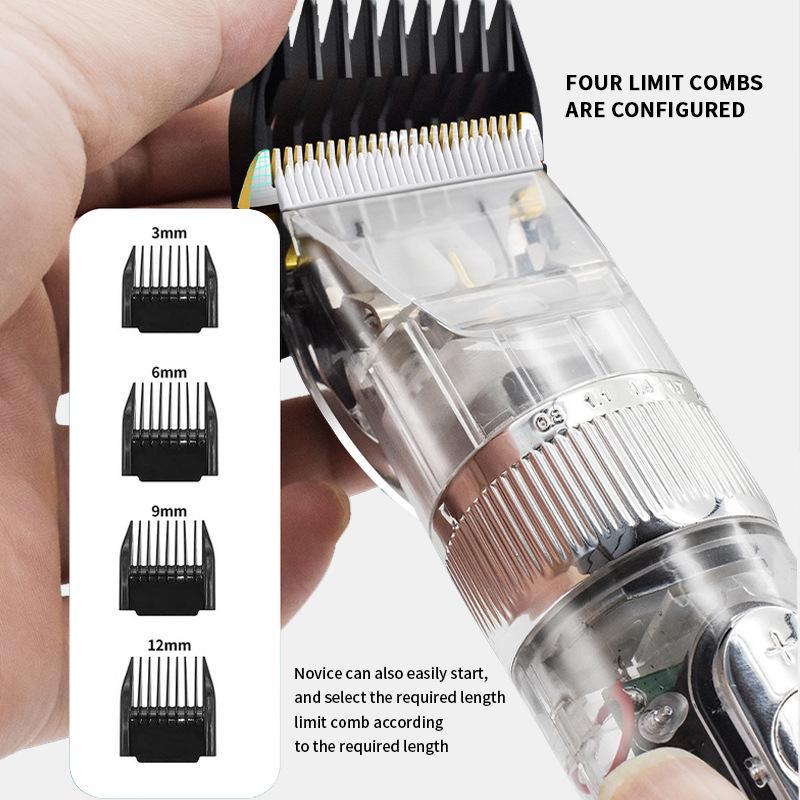 High-Power Transparent Hair Clipper with Base, Ceramic Blade Electric Clipper
