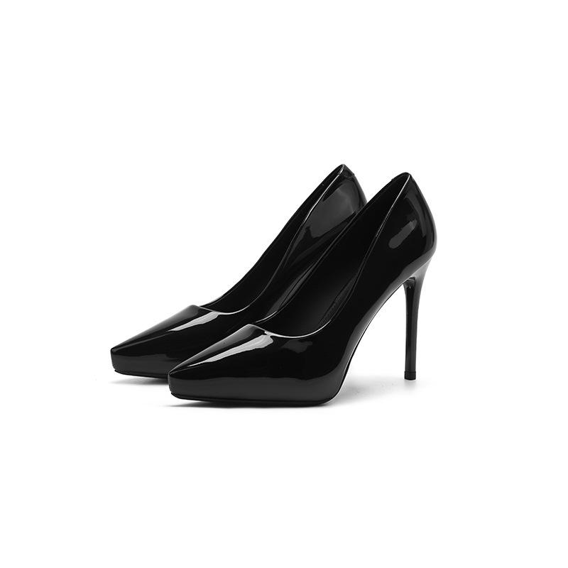 1088-D1 Women's Patent Leather Stiletto Heels with Pointed Toe, Elegant French Design, Inner Waterproof Platform, 2025 Collection.