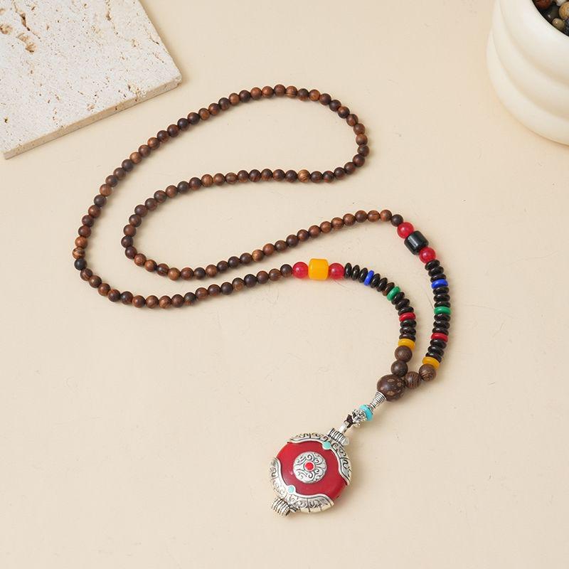 Ethnic Style Wood Necklace & Prayer Beads - Unisex Versatile Chicken Wing Wood Sweater Chain