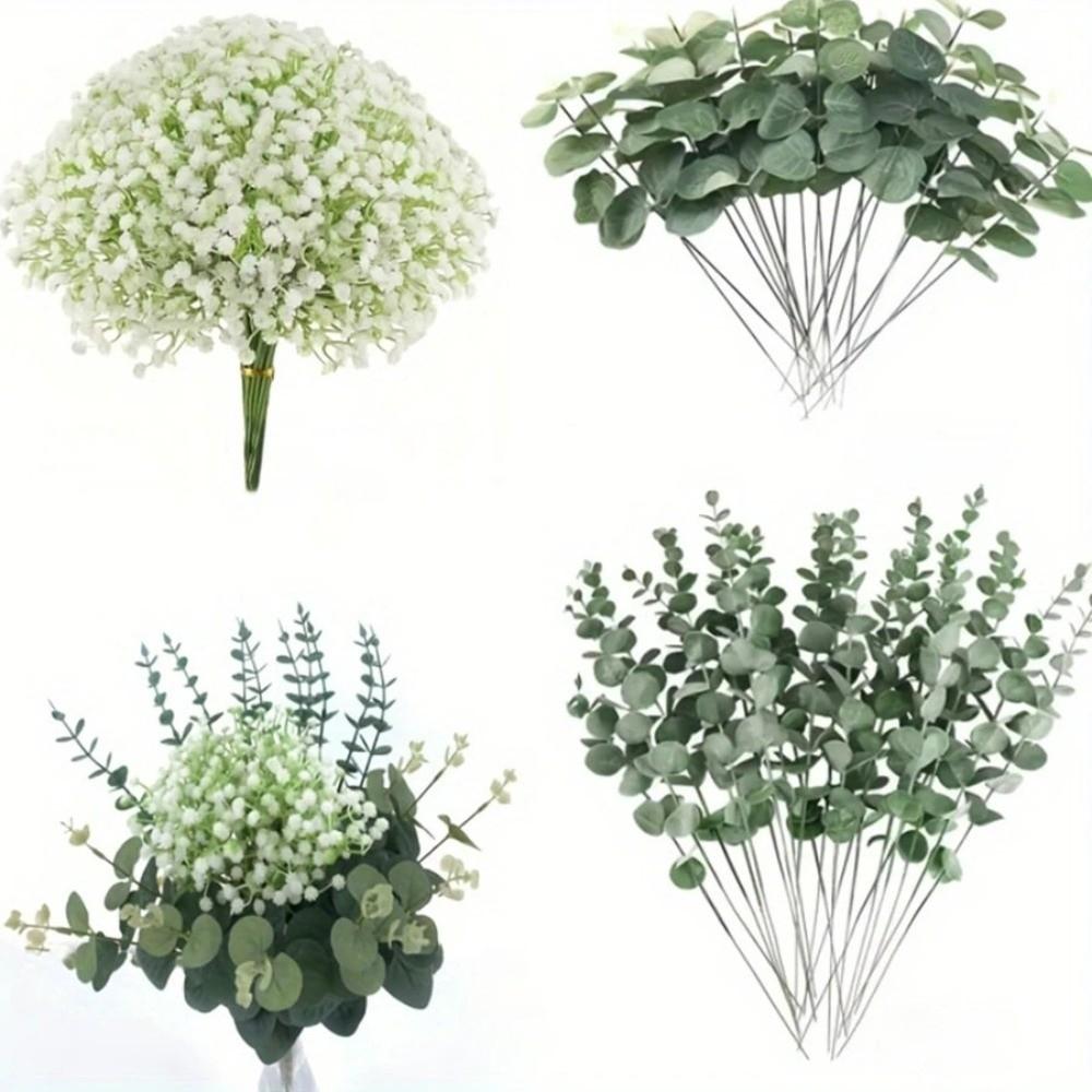 5Pcs Mixed Artificial Flowers Artificial Plant Silver Dollar Leaves DIY Bouquets  Wedding