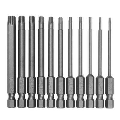 11PCS Torx Head Screwdriver Bit Set Magnetic 1/4" Hex Shank S2 Steel 3 Inch Long Drill Bits Security Torx Bits T6T40 50/100mm