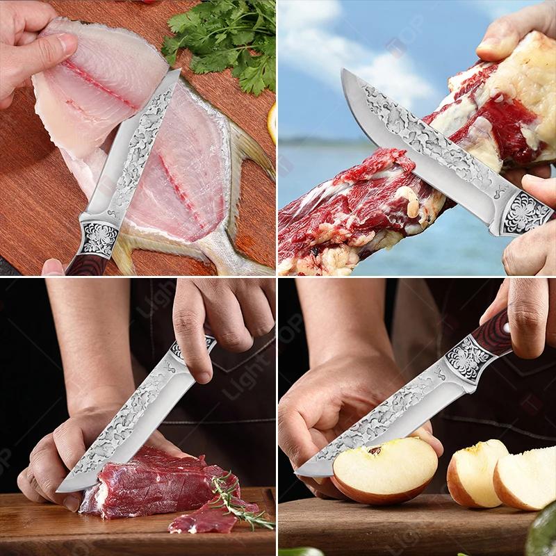 1pcs Forged Boning Knife Stainless Steel Sharp Kitchen Knives Meat Cleaver Butcher Knife Fruit Slicing Knife Wooden Handle