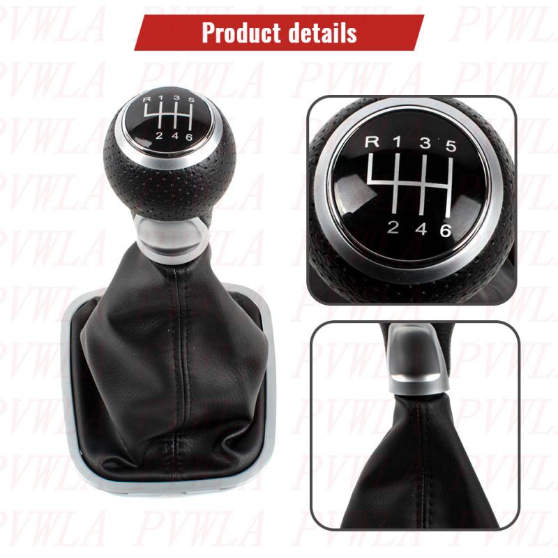 For VW Polo 6R 6C Sedan Hatchback 2011 2012 2013 2014 2015 2016 2017 6 Speed Gear Stick Shift Knob+ Black Line PU Leather Boot