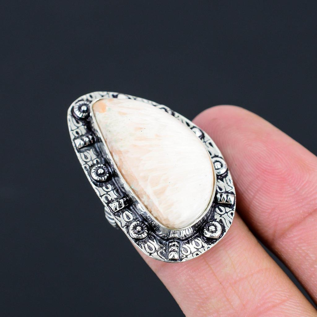 Natural Scolecite Gemstone Stackable White Ring Size 7 925 Sterling Silver