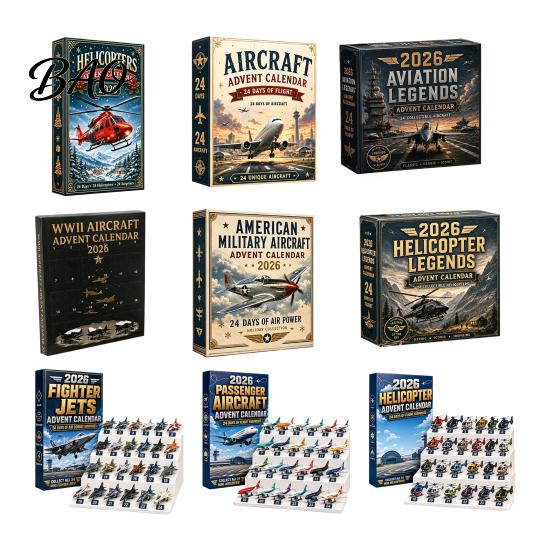 Aviation Themed Decor Aircraft Advent Calendars 2026, Airplane Toy Countdown Calendar, 24 Days Christmas Holiday Calendar with Models, 2D Acrylic