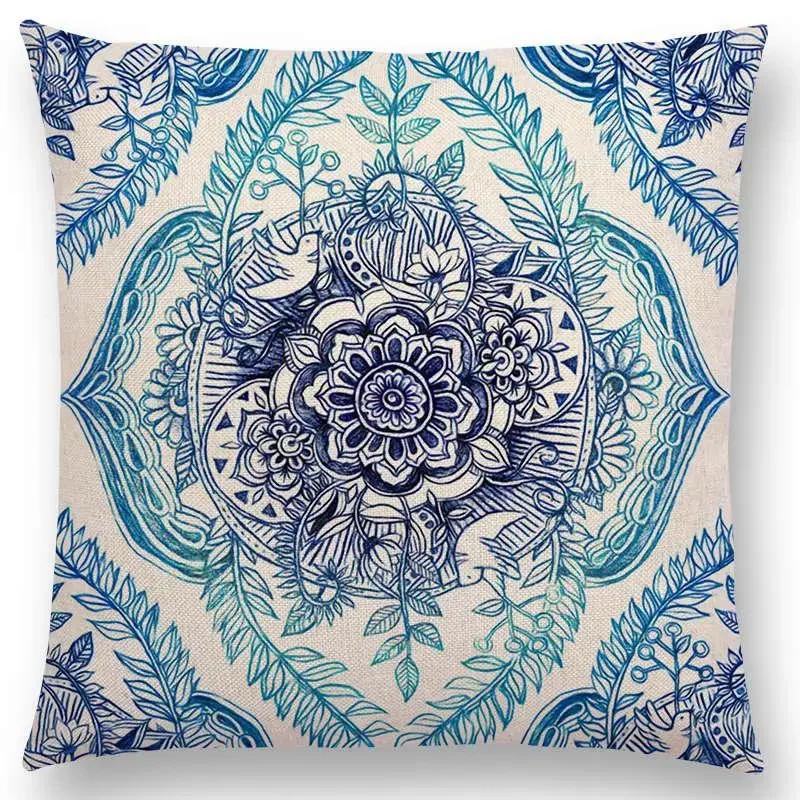 New Boho Art Flower Gorgeous Floral Diamond Doodle Botanical Geometry Mandala Decorative Pattern Cushion Cover Throw Pillow Case