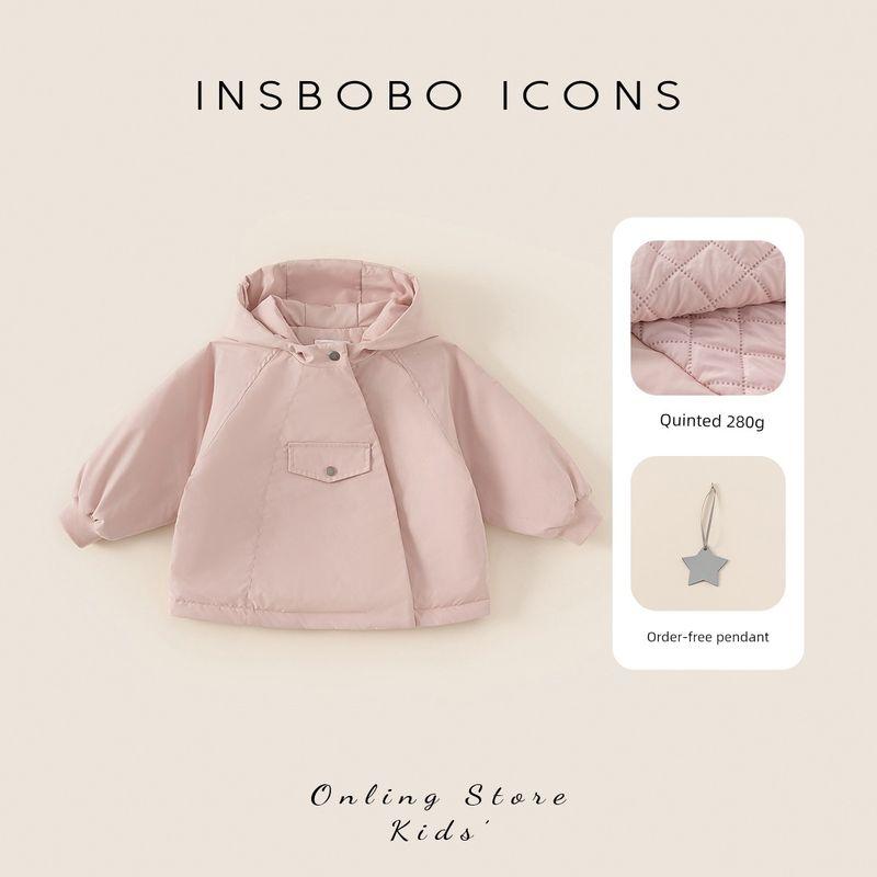 Insbobo Girls Cotton Jacket, Baby Girl s 2025 Autumn and Winter Style, Thickened Cotton Coat, Girls Winter Clothing, Hooded Jacket Pink 130
