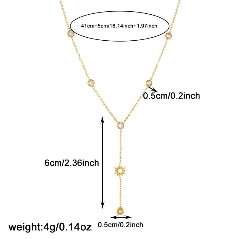 Gold Sun Charm Y-drop Necklace with Crystal Accents