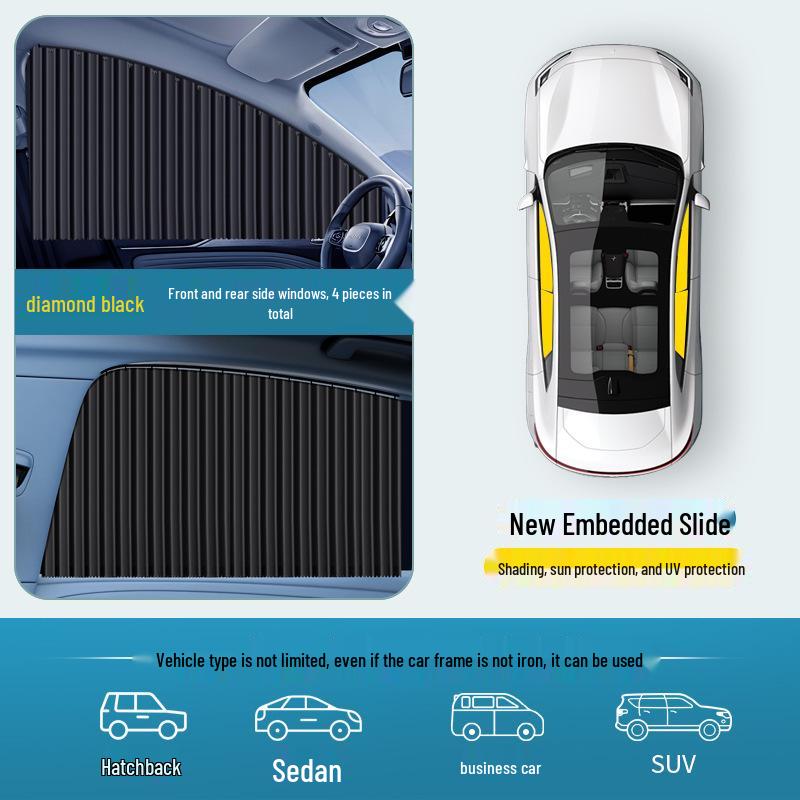 Car Window Sunshade with Sliding Rail and Heat Insulation