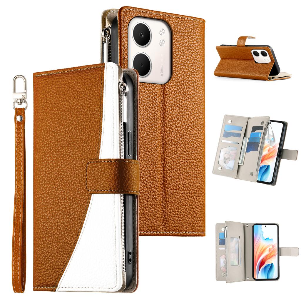 For Oppo A5x 5G/4G Case Zipper Wallet Color Splicing Leather Flip Phone Cover with Straps