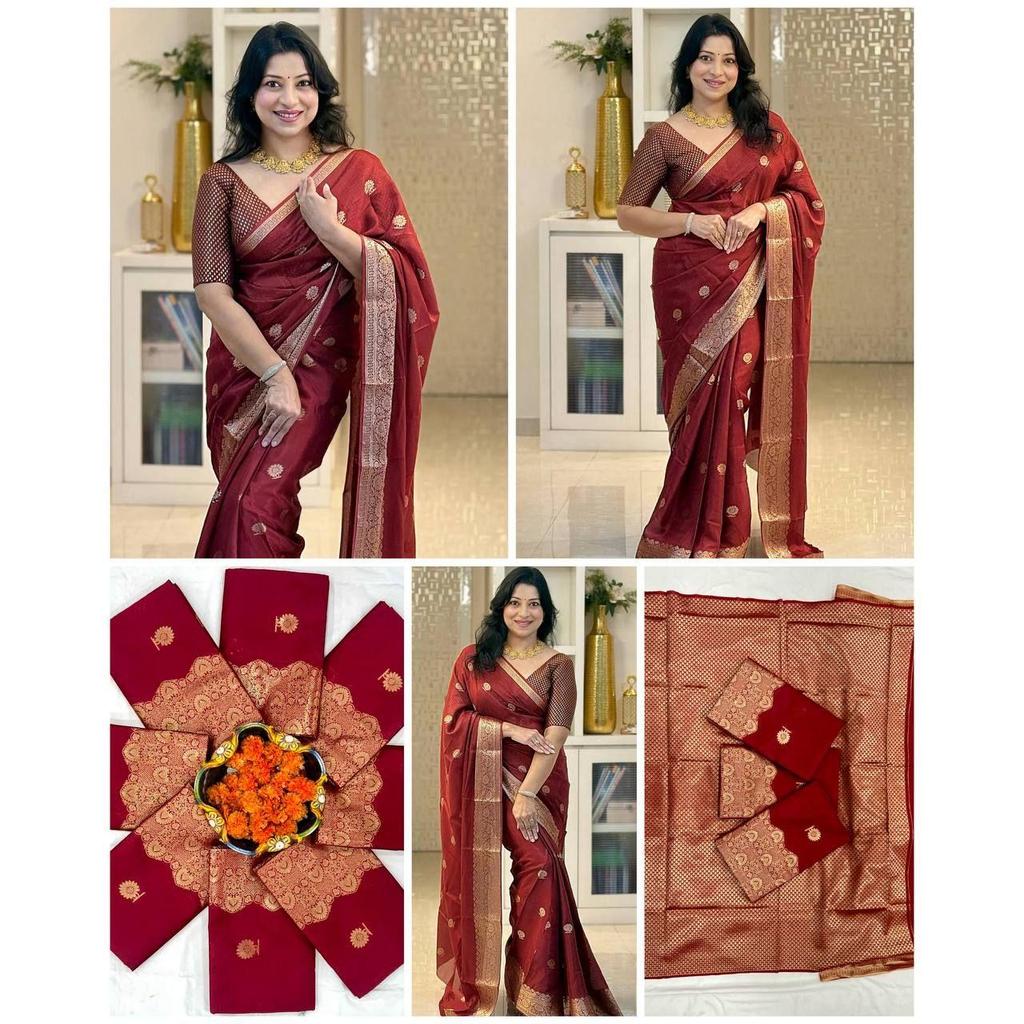 New Launch – PURE GOLDEN ZARI BANARASI SILK SAREE WITH HEAVY WEAVING & ROYAL BROCADE BLOUSE