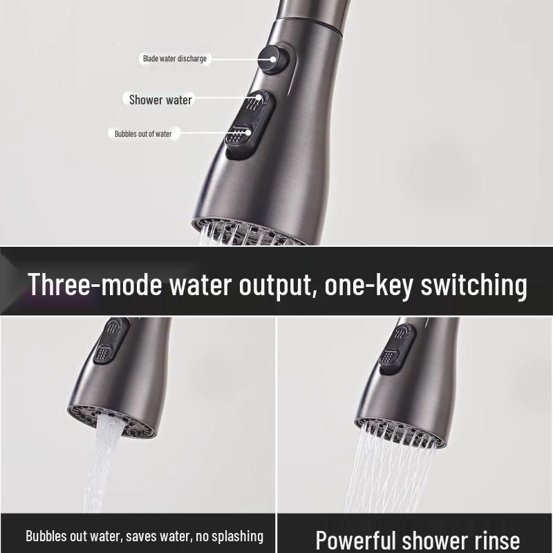 Universal Rotating Kitchen Faucet with Pull-out, Anti-splash, Hot/Cold Function for Sink and Balcony Use