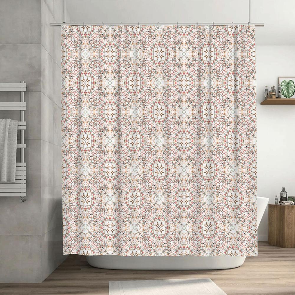 Bathroom Decor Shower Curtain with Purple Floral Print Pattern, Luxury Bath Linen Fabric Waterproof Shower Curtains for Home Dec