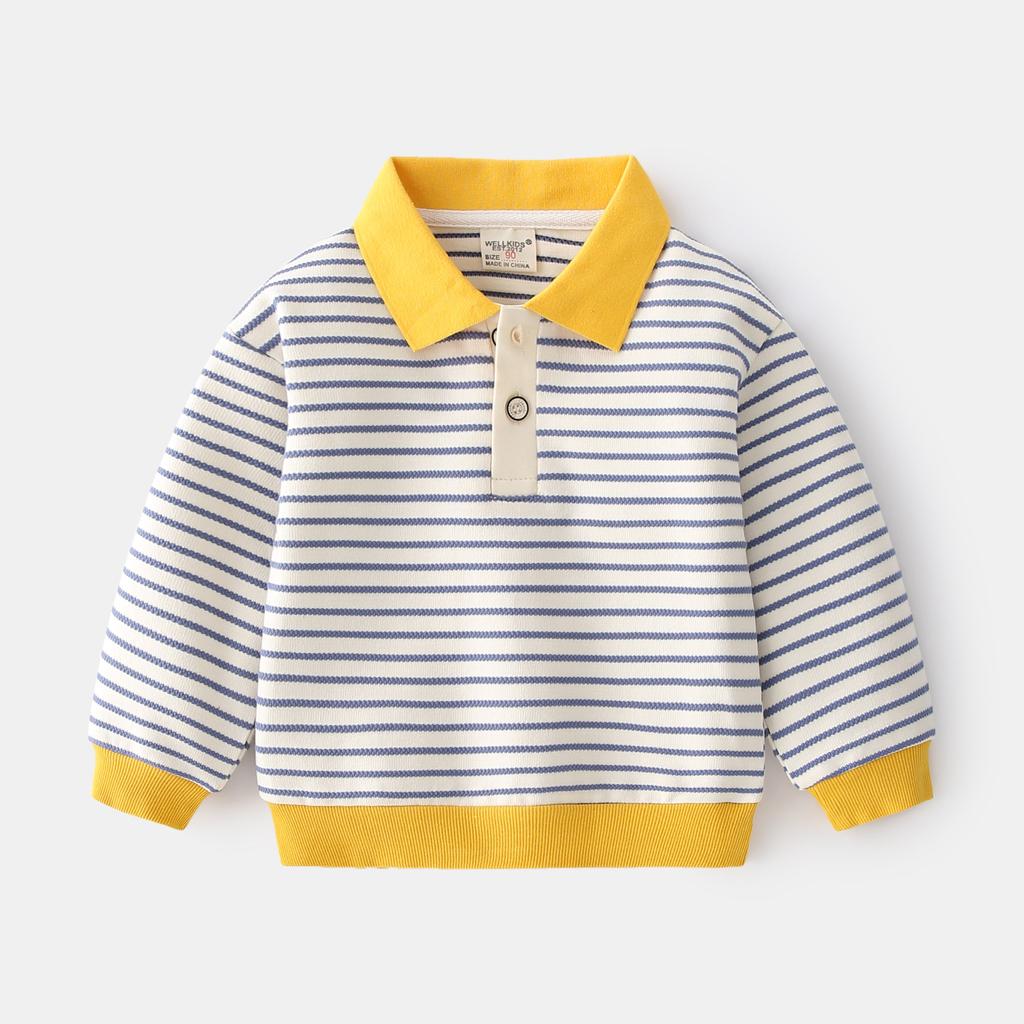 Autumn New Boys' Striped Lapel Navy Sweater, Two-color Fashionable Casual Pullover and Two-button Coat