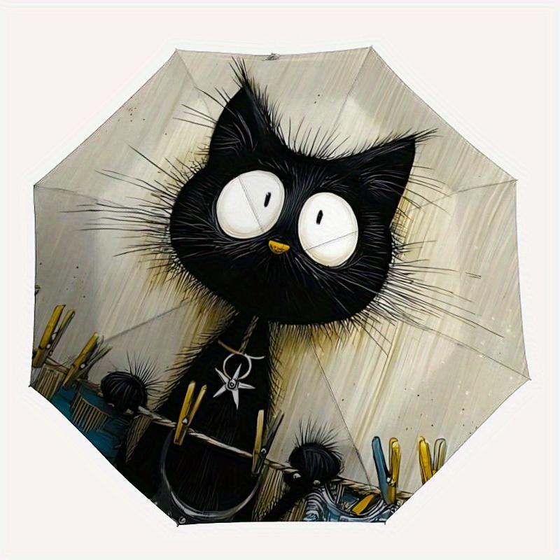 1pc Cat Laundry Automatic Open/Close, Foldable Compact Umbrella with 8-Rib Shaft, Perfect Gift For Men And Women, Casual Style, Vibrant Moti