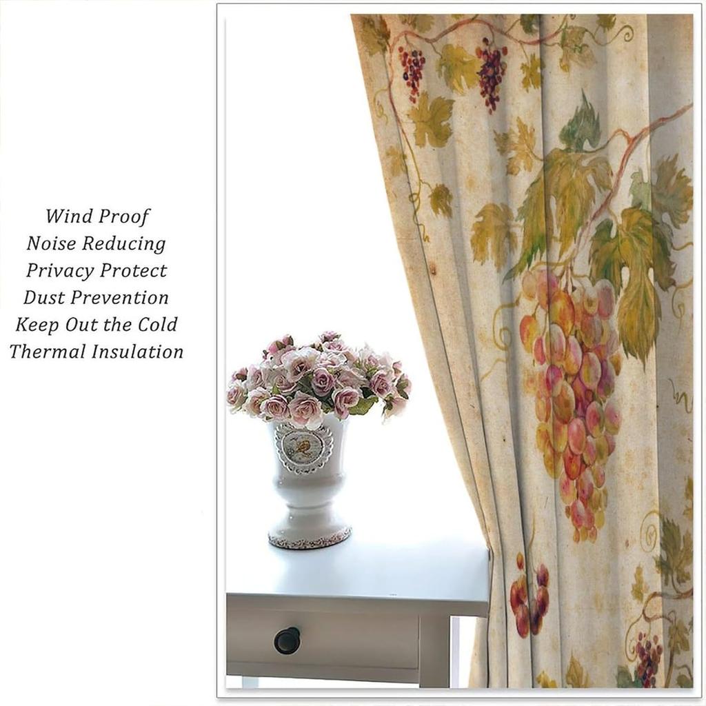 Fruit Grape Curtains, Retro Country Style Rattan Fruit Pattern Window Decoration, Suitable for Living Room, Bedroom and Kitchen