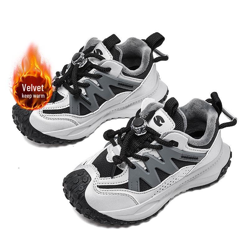 Habi Bear Boys' and Girls' Double Cotton Sneakers with Velvet Lining and Durian Sole for Winter