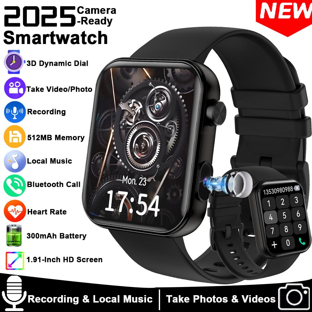 New Smart Watch with Camera Record Videos Sync Phone Camera Large Memory Dynamic Video Dial Music Bluetooth Call Smartwatch