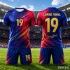 2627 Conjunto de Camiseta de Fútbol con Estampado de Rayos Unisex de 2 Piezas Camiseta de Fútbol de Manga Corta+Pantalones Cortos Traje Deportivo de Entrenamiento Uniforme Atlético