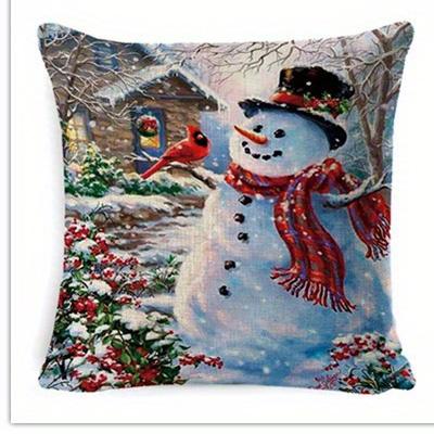 Home Decor Snowmen In Winter Scenes For Cozy Decor Pattern Cushion Cover Suitable For Sofa Bedroom Car Pillow Cover