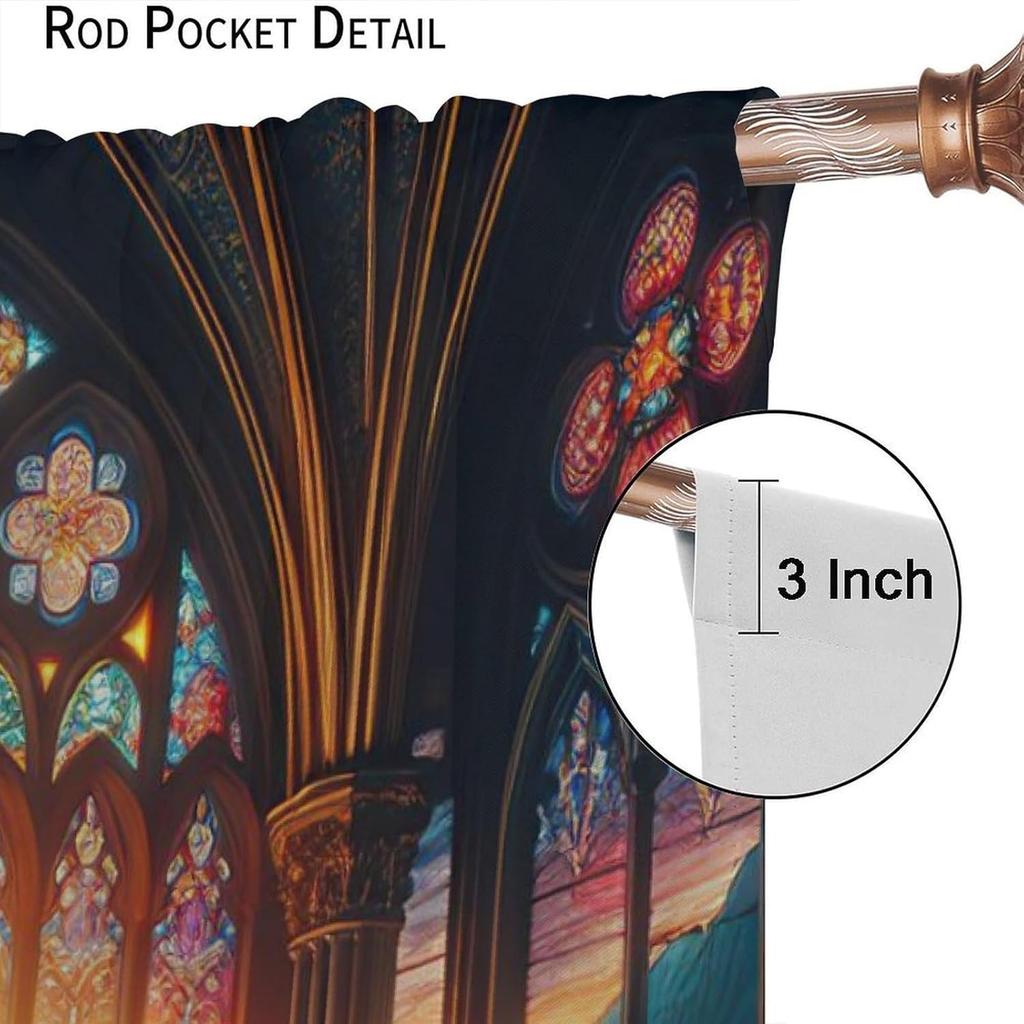 Stained Glass Cathedral Curtains Church Window Light Print for Living Room Decor