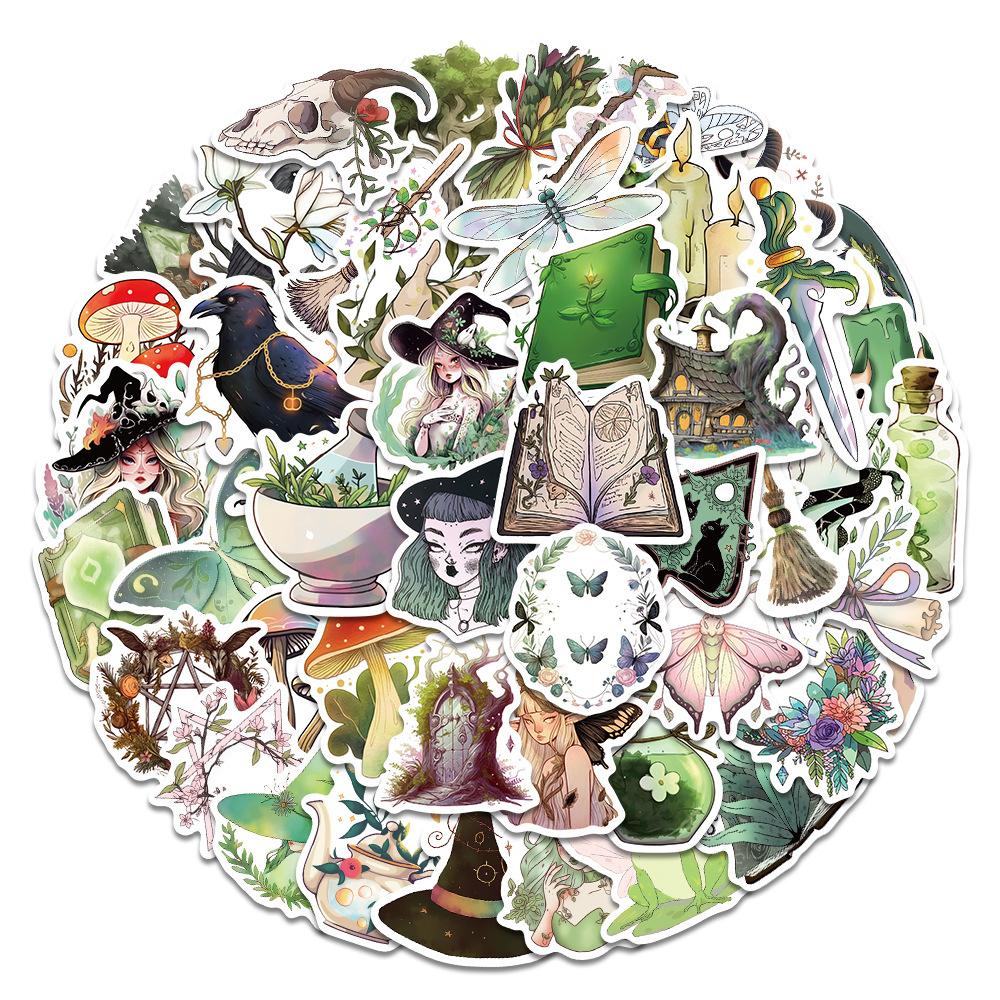 10/30/50pcs Gothic Retro Forest Magic Witch Stickers Aesthetic Cartoon Decals DIY Fridge Luggage Bike Car Cool Kids Sticker Toys