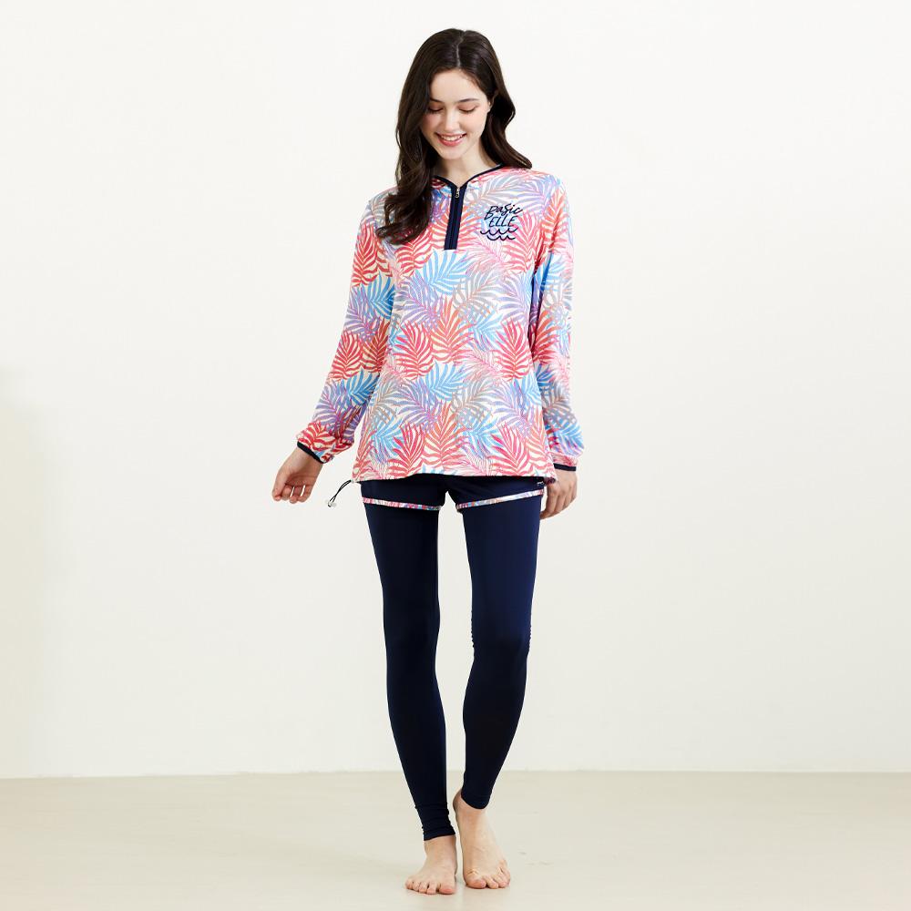 Beijigelleu Women'S Loose Fit Half-Zip Rash Guard Beachwear Set Bel-W211N