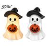 Whimsical Halloween Statue Ghost Figurine, Cute Resin Holding Pumpkin Night Light for Desk Tabletop Indoor Home Decor Healing Room Accessory