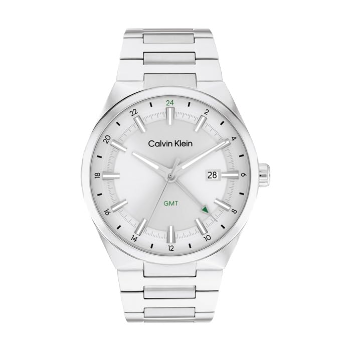Watch DISTINGUISH GMT Silver Dial Stainless Steel Bracelet 25200489 [Calvin Klein][Authorized Import] Men s