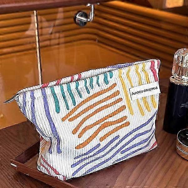 Colorful Stripes Corduroy Cosmetic Bag Portable Travel Aesthetic - Makeup Organizer Pouch