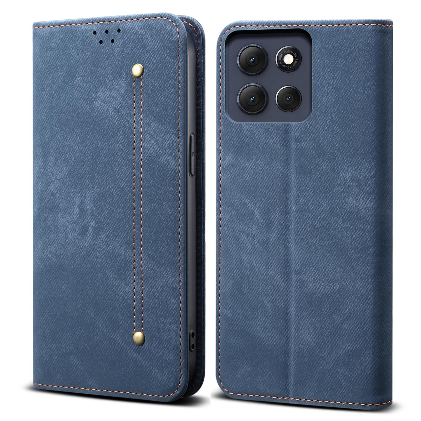 

For Motorola Moto G56 5G Case Jeans Cloth Texture Anti-Scratch Leather Stand Phone Cover Blue