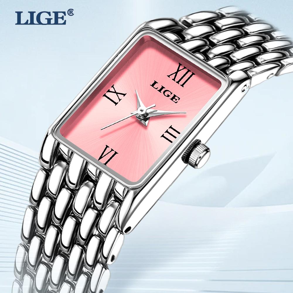 LIGE Damenuhr, schlicht, exquisit, elegant, neues Design, Edelstahl, wasserdicht, Damenuhr