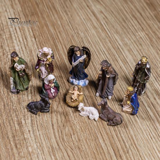 Christian Religious Gifts 11 Pcs Christmas Nativity Scene Set, Resin Mini Figurines Tabletop Decor, Indoor Creche Display Holy Family Angel