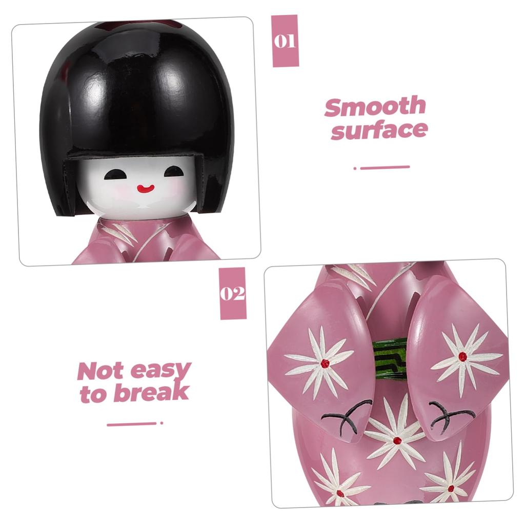 Toyvian Kimono Doll Doll Wooden Japanese Female Figurine Decor Girl Kimono Home Crafts Traditional Craft Ornament 2-Piece Collector's