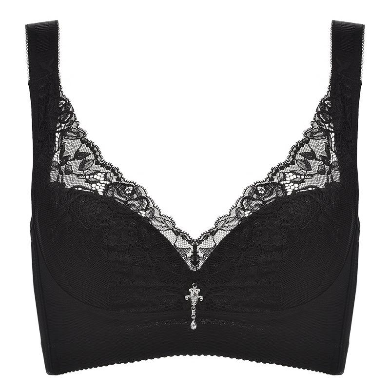 Lace Push Up Bra Women 32D Cup Plus Size Seamless Bralette Wire Free Sponge Free Thin Adjustable Bra with Wide Shoulder Strap