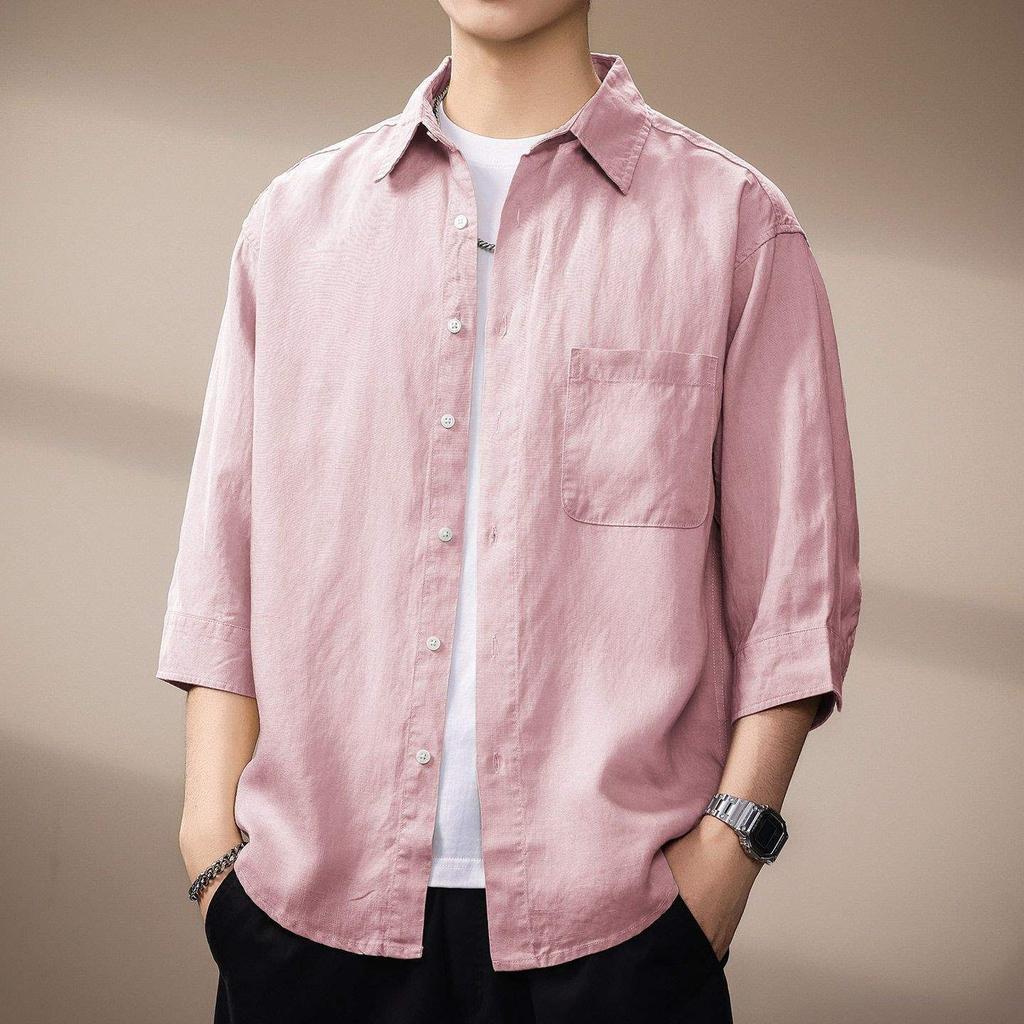 Men S Short Sleeve Solid Color Casual Summer Loose Fit Shirt