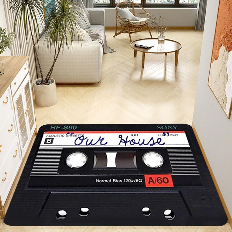 Music Tape Door Mat Welcome Doormat for Living Room Non-Slip Retro Cassette Tapes Floor Carpet Home Outdoor Entrance Decor Rug