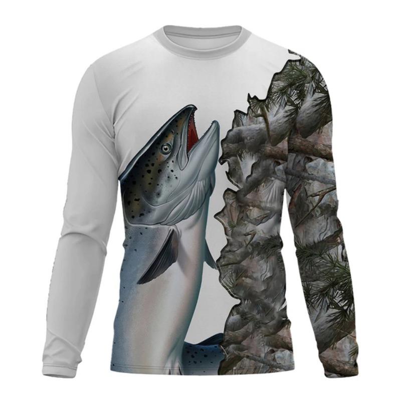 2024 Herren Angelshirt UV-Schutz Rundhals-Top, UPF50+ Herren Langarm Angelshirt/Sommer Outdoor-Sport Herrenbekleidung