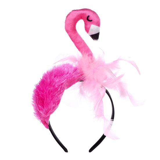 Women Headband 3D Flamingo Design Pink Feather Soft Velvet Fabric Hair Hoop Summer Beach Festival Party Hair Accessory