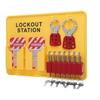 Lockout Tagout Station Kit PC PA Wall Mount Industrial Safety Lock Board Set with 10 Tags 2 Hasp Lock Yellow