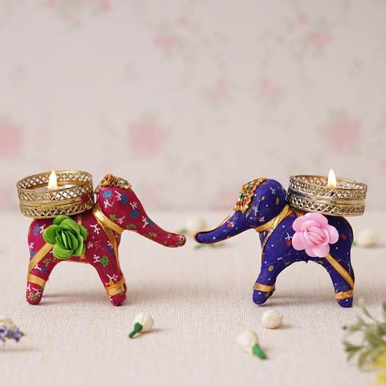 Pink and Purple Elephant Decorative Tea Light Candle Holders (Set of 2)