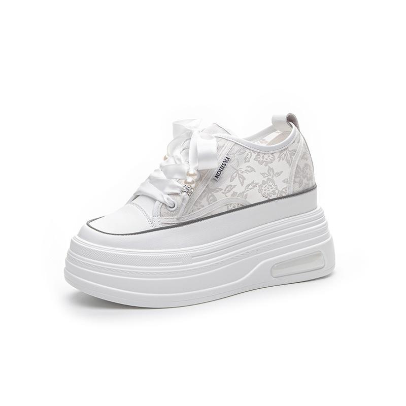 9cm thick-soled inner height-increasing little white shoes women's leather mesh breathable casual sports board shoes women's national style little