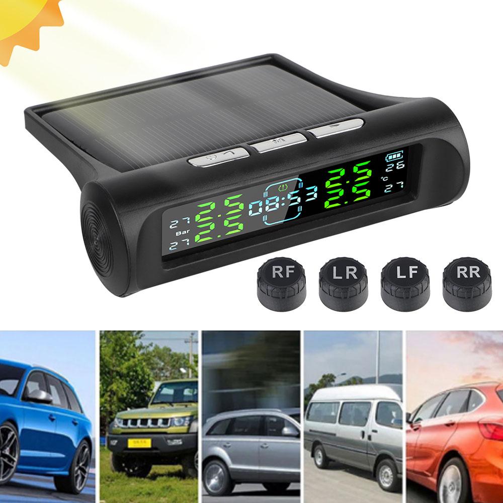 Auto Security Alarm Systems Car Tire Pressure Monitoring System USB / Solar TPMS Digital LCD Display With Digital Clock