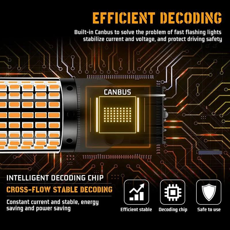 T20 7443 W21/5W 144SMD Amber LED Canbus Turn Signal Indicator Light Bulbs 12V,2pcs.