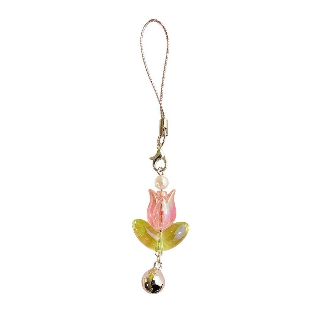 Hanging Cord Mobile Phone Lanyards with Bells Tulips Flower Hangings Pendant Tulip Phone Charm Bag
