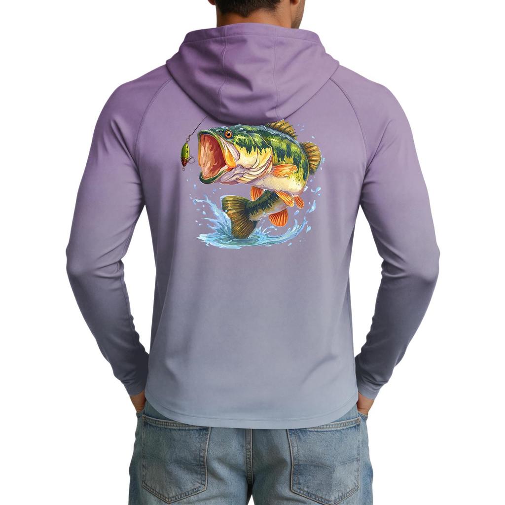 Men's UPF50+ Sun Protection Cooling Hoodie Lightweight Stretchy Long Sleeve Outdoor Sports Fishing Shirt with Hood for UV Defense