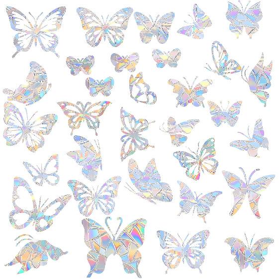 35 Pcs Window Decals for Bird Strikes, Birds Deflectors Sticker, Anti Collision Window Bird Sticker, Butterfly Rainbow Stickers for Glass Windows