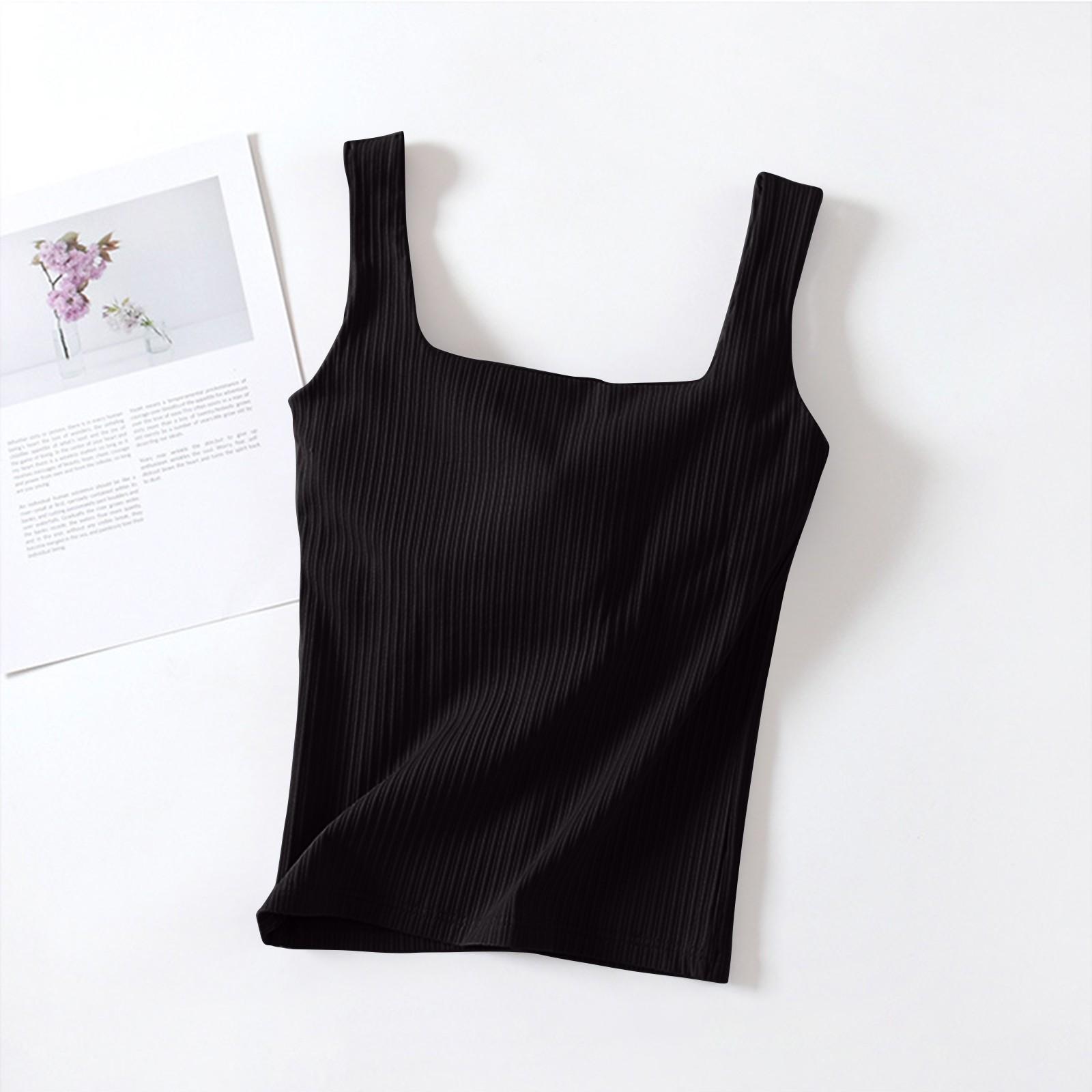 

Женская майка-топ без рукавов, женская летняя цельная без стального кольца с нагрудной накладкой S чёрный