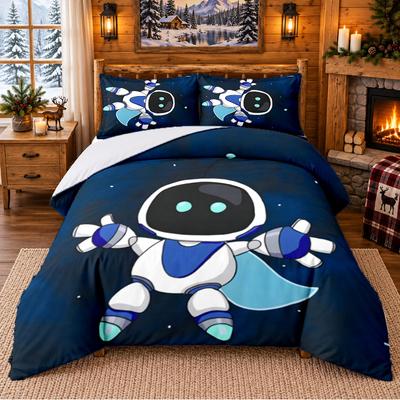 Astro Bot Pattern Bedding 3Pcs Set Bed Sheet And Pillowcases For Indoor Bedroom